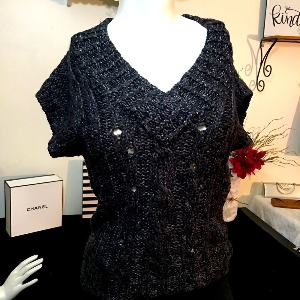 Mudd black silver glitter short sleeve sweater‎